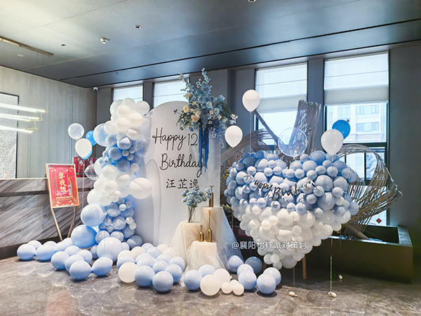 蓝色女孩12岁生日成人礼氛围场景布置装饰气球背景墙kt板-图二